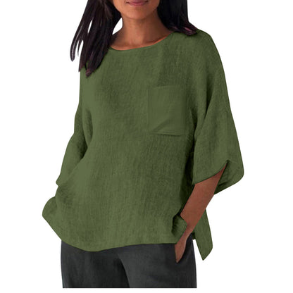 Damen Leinen Top mit Brusttasche Sommerkleidung