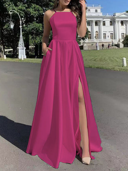 Elegantes Abendkleid Damen Lange Träger Schmal
