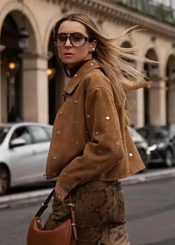 Cropped Lederjacke Wildleder Look - IdealeKleiden