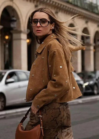 Cropped Lederjacke Wildleder Look - IdealeKleiden