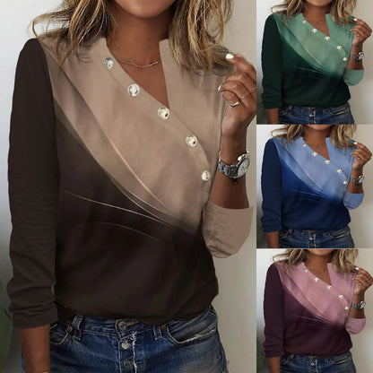 Damen Langarmshirt Elegantes Design Knöpfe Modern - IdealeKleiden