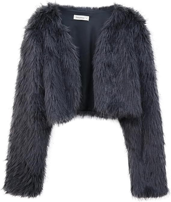 Damen Kurzjacke Flauschig Offener Schnitt Chic