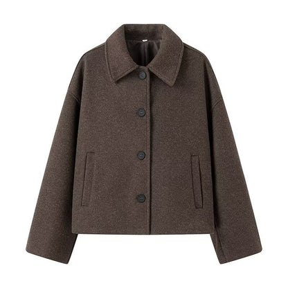 Damen Cropped Wolljacke Modern Chic mit Taschen - IdealeKleiden