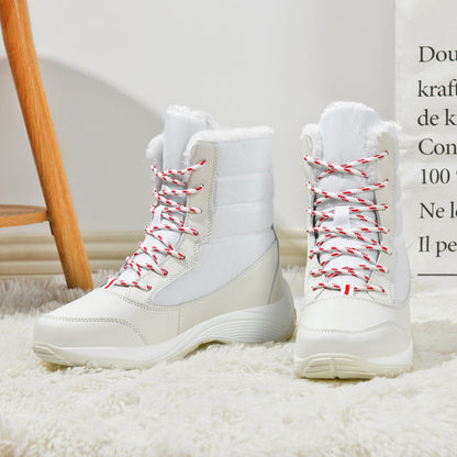 Hohe Stiefel Plüschfutter Kunstfell Schnürstiefel