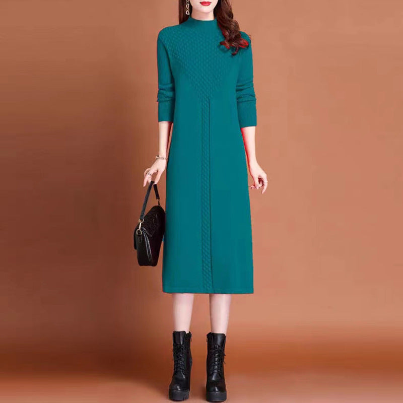 Damen Maxikleid Elegantes Strickdesign Hochgeschlossen - IdealeKleiden