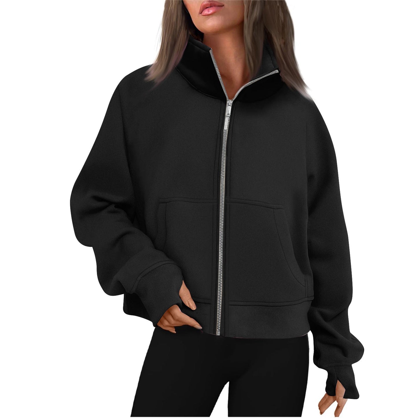 Damen Sweatjacke Bequem Hochkragen Style