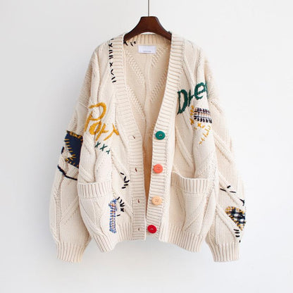 Damen Strickcardigan Bunt Knöpfe Einzigartig