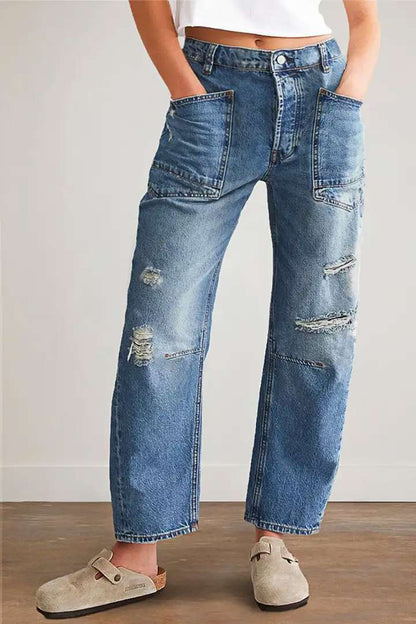 Damen Boyfriend Jeans Trendy Vintage Style