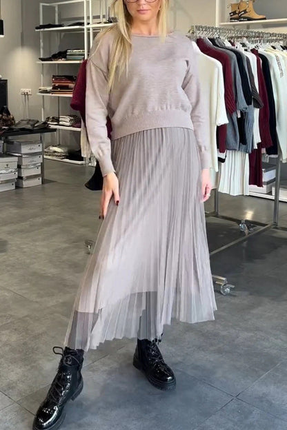 Damen Chic Faltenrock Pullover Set Elegante Outfits