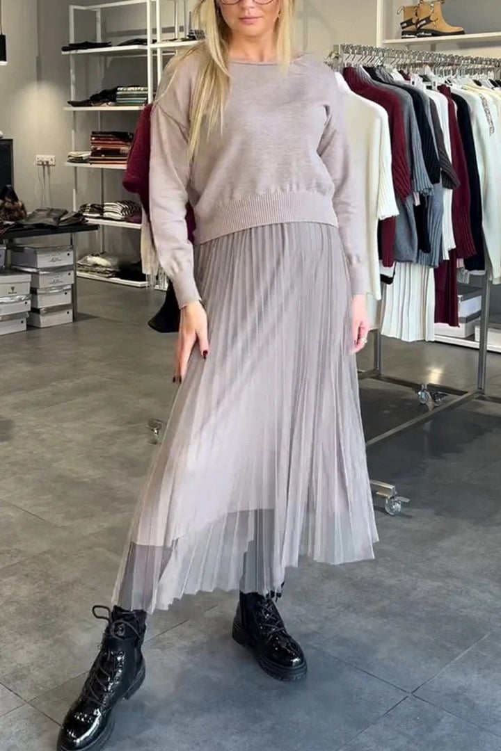 Damen Chic Faltenrock Pullover Set Elegante Outfits