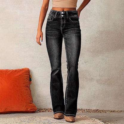 Damen High-Waist Jeans Weite Beine Komfort Fit