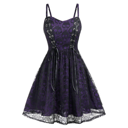 Damen Skaterkleid Elegant Spitze Schnürung