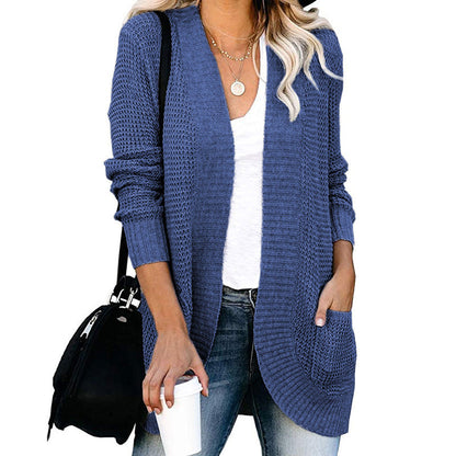Damen Strickjacke Lässig Offene Front mit Taschen