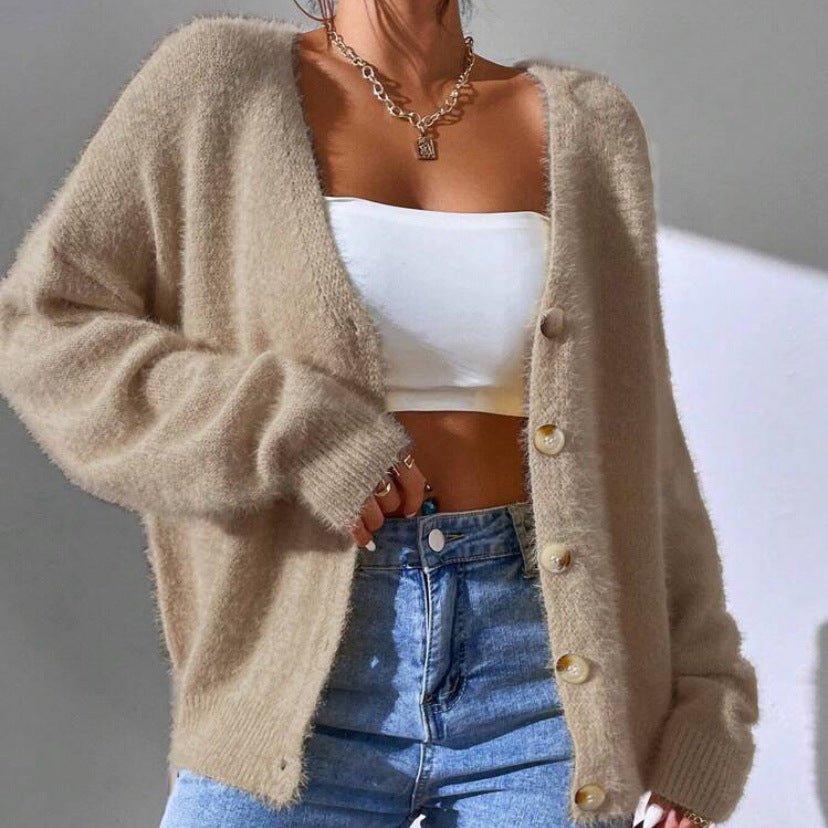 Damen Cardigan Weich Strick Lässig Gold