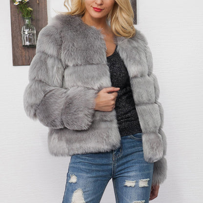 Damen Kunstpelz Jacke Weich Voluminös Elegantes Design