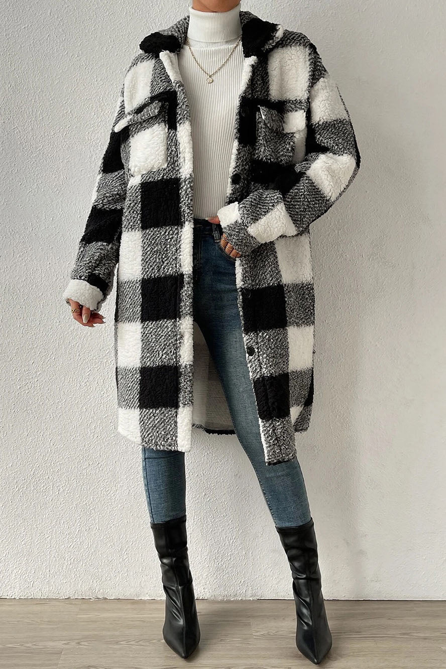 Warmes Karo Teddyjacke Damen Mantel