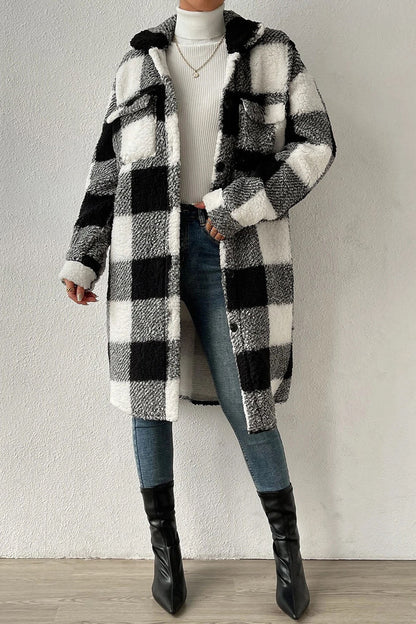 Warmes Karo Teddyjacke Damen Mantel