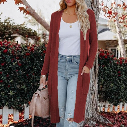 Damen Strickmantel Lässig Offene Front Taschen