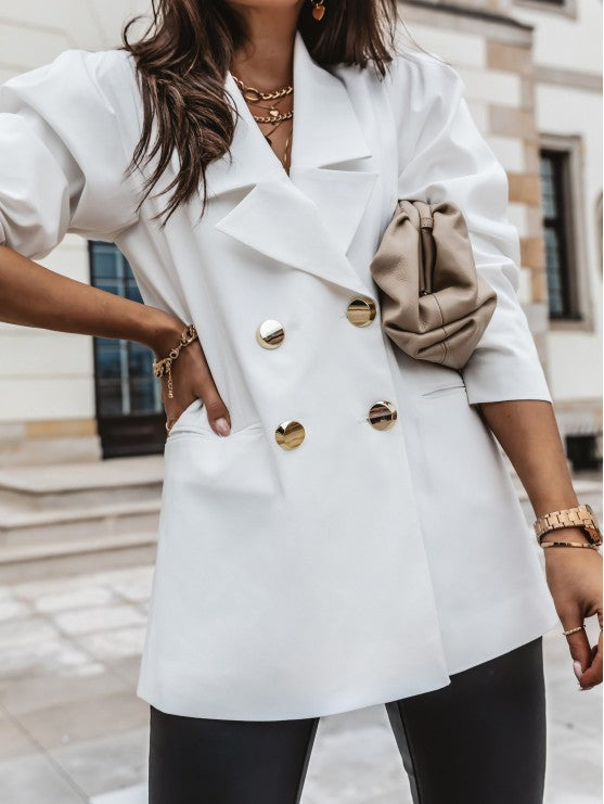 Frauen Blazer Elegant Puffärmel Hüftlang