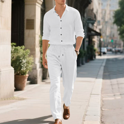 Herren Leinenhose Modern Lässig mit Kordelzug