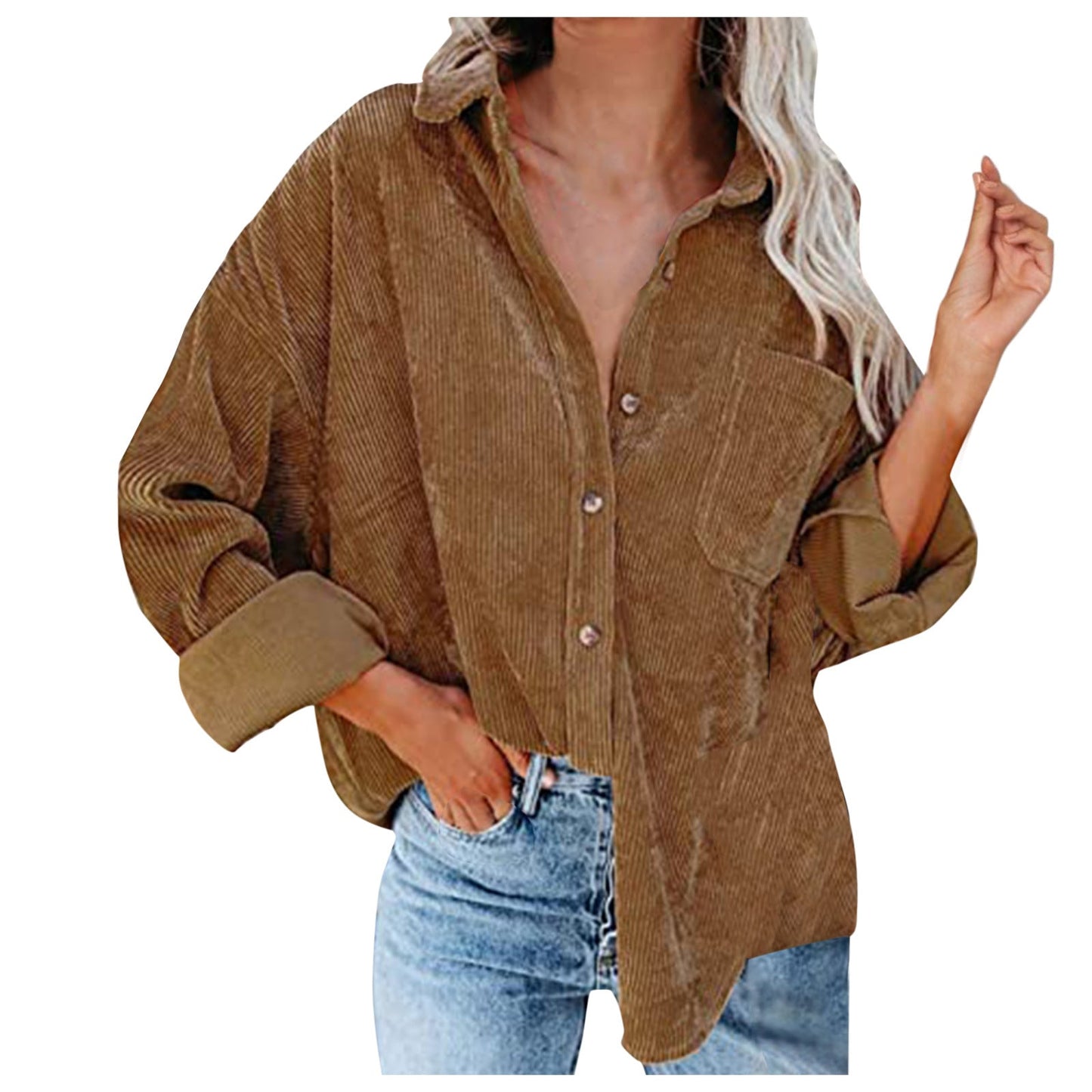 Damen Oversized Kordbluse Bequem Elegant