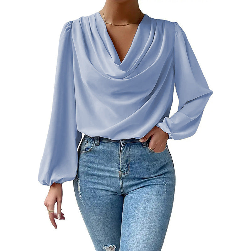 Elegante Damenbluse Langärmlig Asymmetrisch Chic