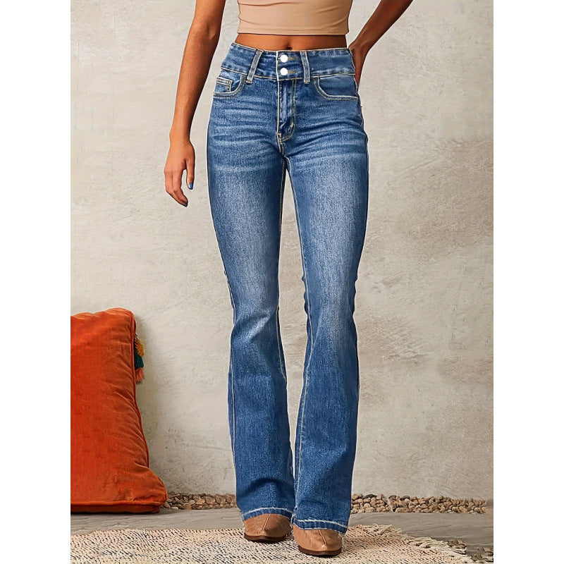 Damen Bootcut Jeans Hochwerder Elegant Design