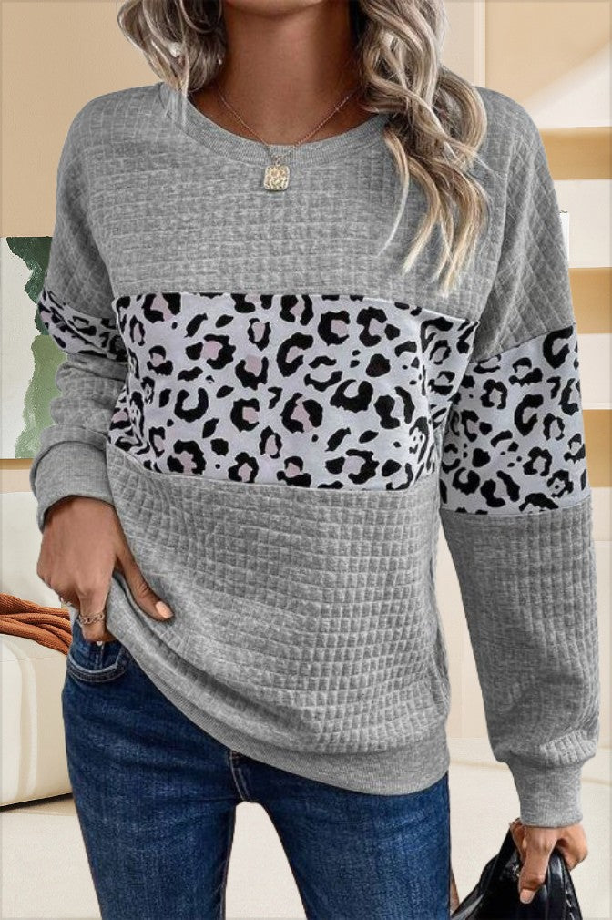 Damen Sweatshirt Leopardenmuster Strukturiert Stylish
