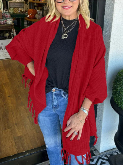 Damen Poncho Mit Fransen Elegant Überwurf