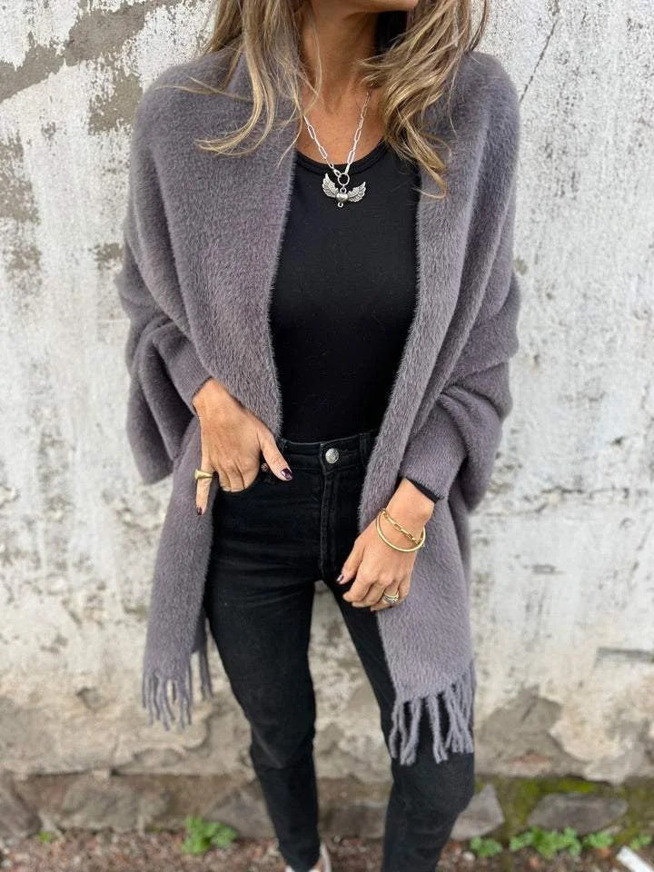 Weicher Damen Poncho mit Fransen Trendig Geschenk