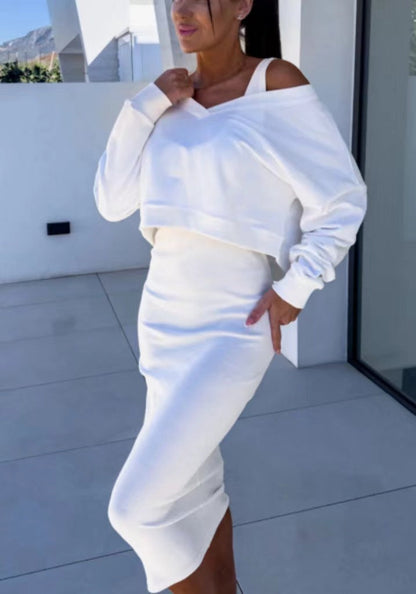 Damen Chic Set Pullover und Bleistiftrock Elegante Outfits
