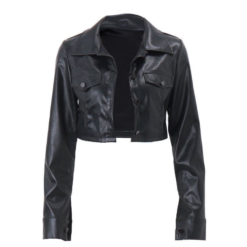 Damen Cropped Lederjacke Trendy Kurz