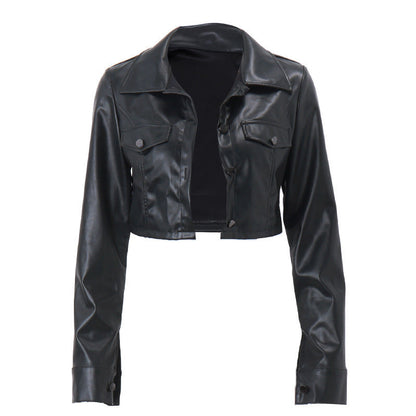 Damen Cropped Lederjacke Trendy Kurz