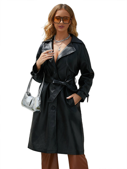 Eleganter Leder-Trenchcoat Damen Gürtel