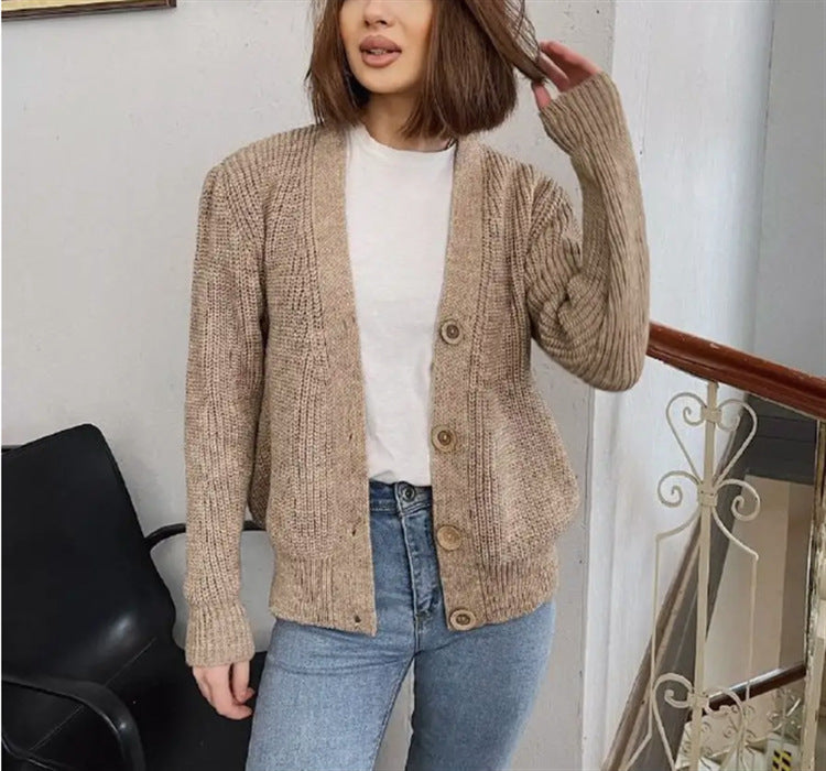Damen Cardigan Grobstrick Modern Knöpfe