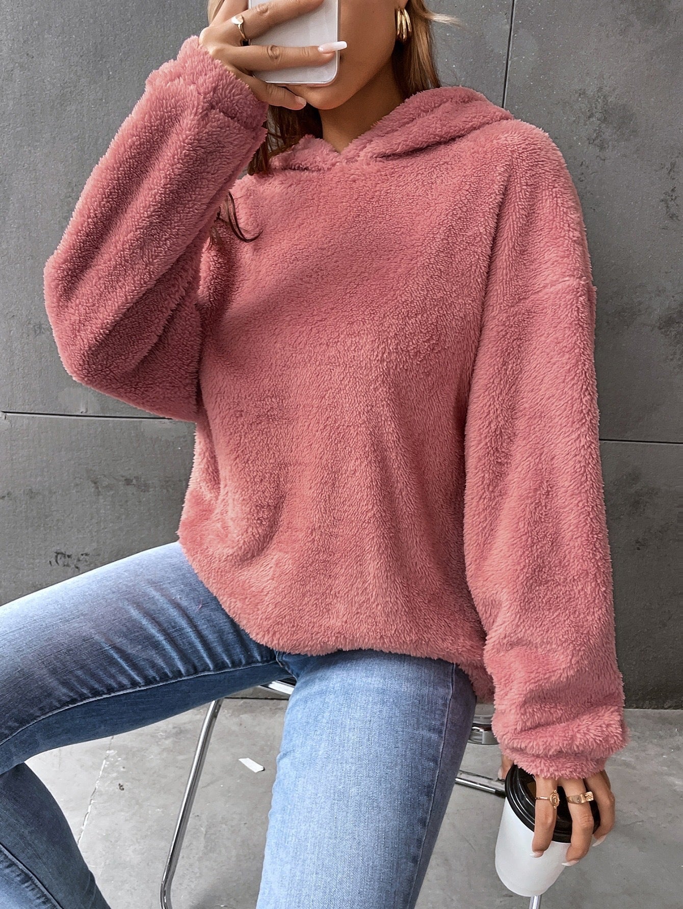 Kapuzenpullover Fleece Übergröße Kurz Ärmel