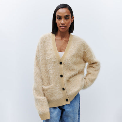 Damen Cardigan Weich Mohair Knopfverschluss Elegant