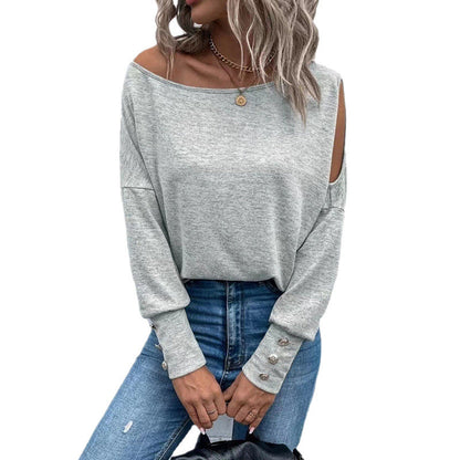 Damen Off-Shoulder Top mit Knöpfen Elegantes Design