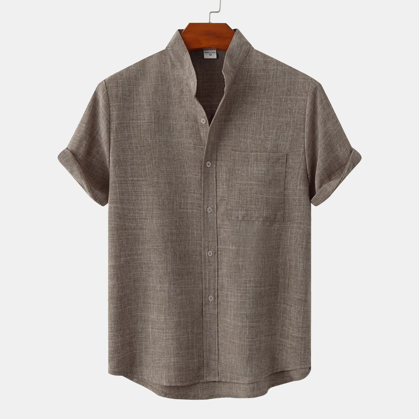 Herren Hemd Kurzarm Modern Stehkragen