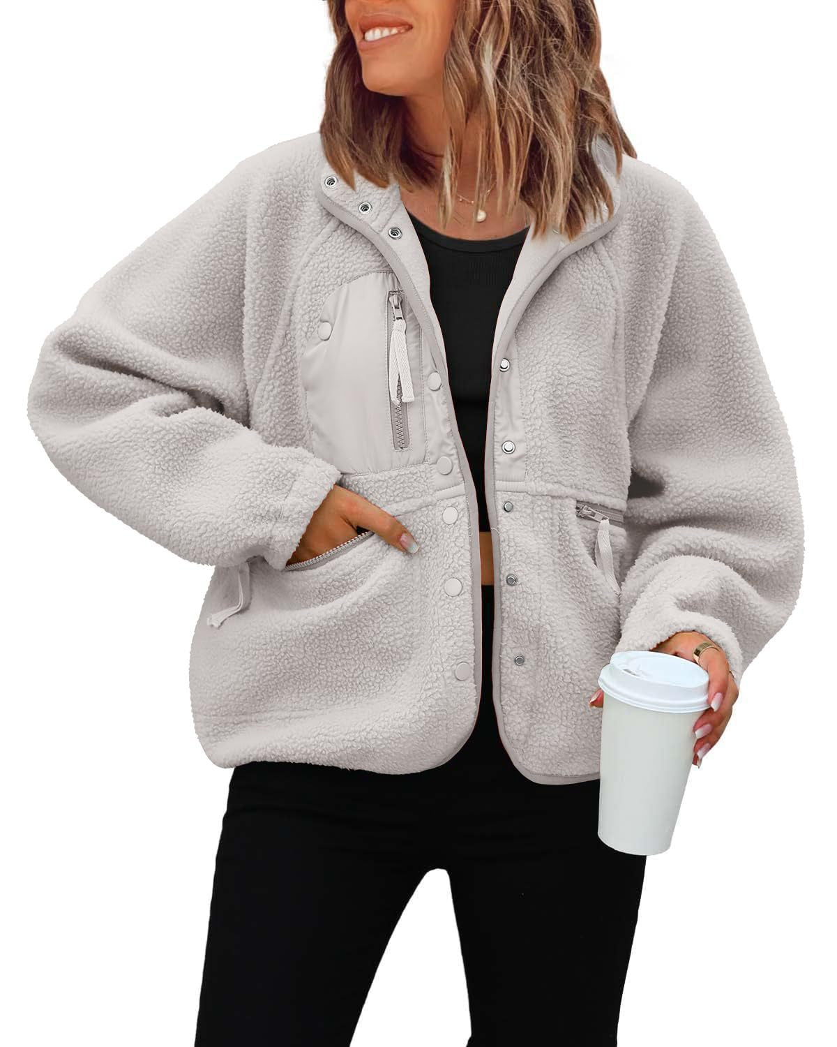 Damen Fleecejacke Weich und Warm mit Taschen