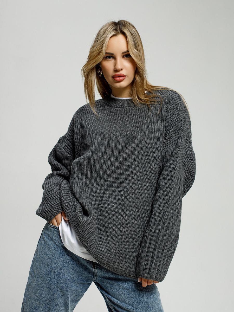 Damen Pullover Grobgestrickt Bequem Rundhals