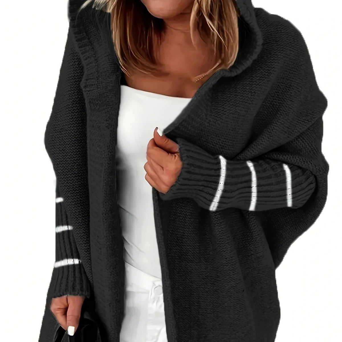 Damen Strickjacke Kapuze Weite Passform