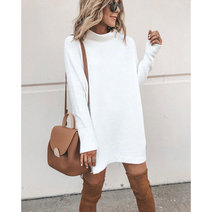 Damen Oversize Rollkragen Kleid Langärmelig Bequem