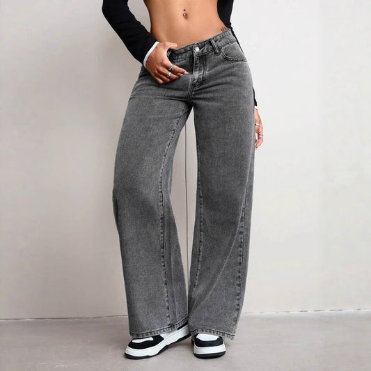 Damenschuhe bleiben nicht im Titel, es ist eine Hose: Weite Damen Jeans Hose Hoch Tailliert Bequem - IdealeKleiden