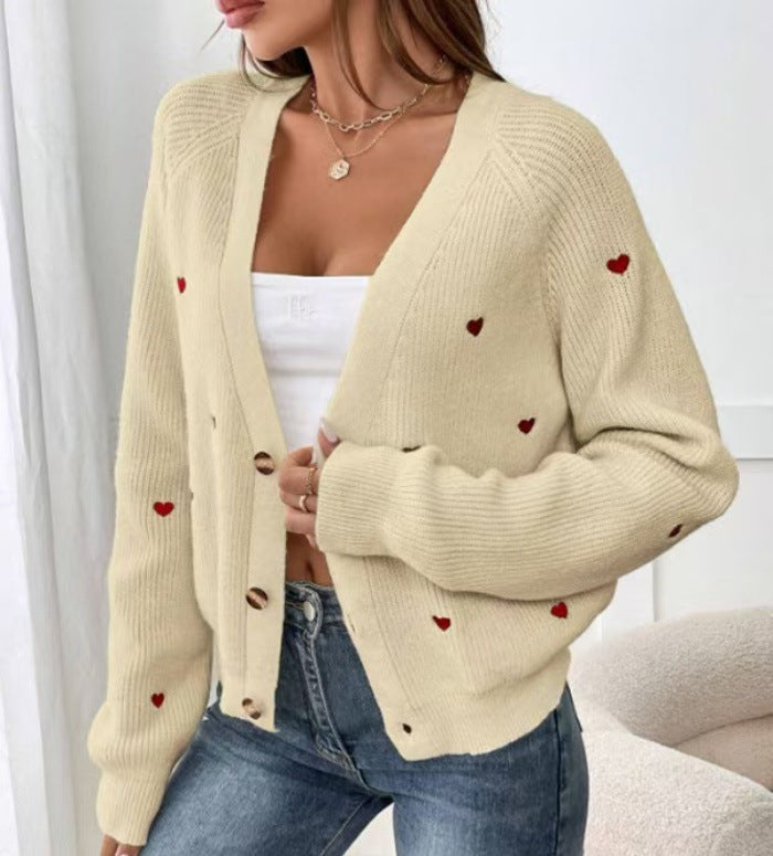 Damen Strickjacke Herzchen Muster Lässig Chic