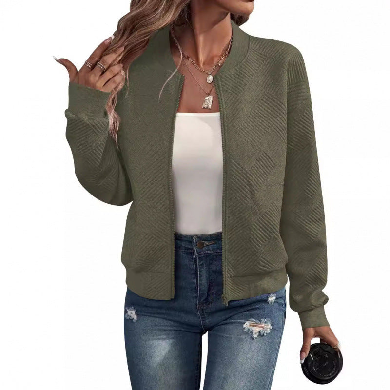 Damen Sweatjacke Trendy Struktur Design Reißverschluss Taschen
