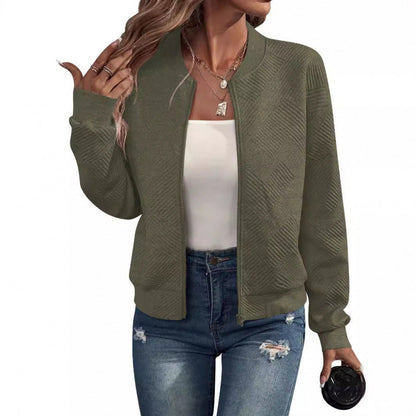 Damen Sweatjacke Trendy Struktur Design Reißverschluss Taschen