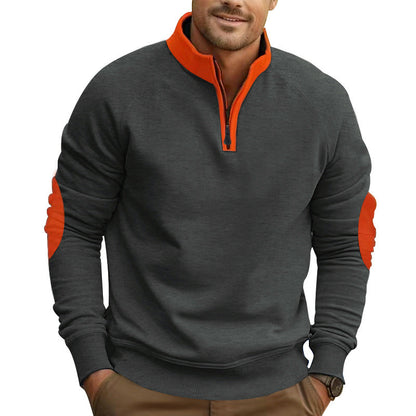 Herren Sportpullover Viertelreißverschluss Kontrastärmele Modern