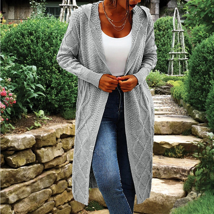 Damen Strickmantel Offener Schnitt Zopfmuster