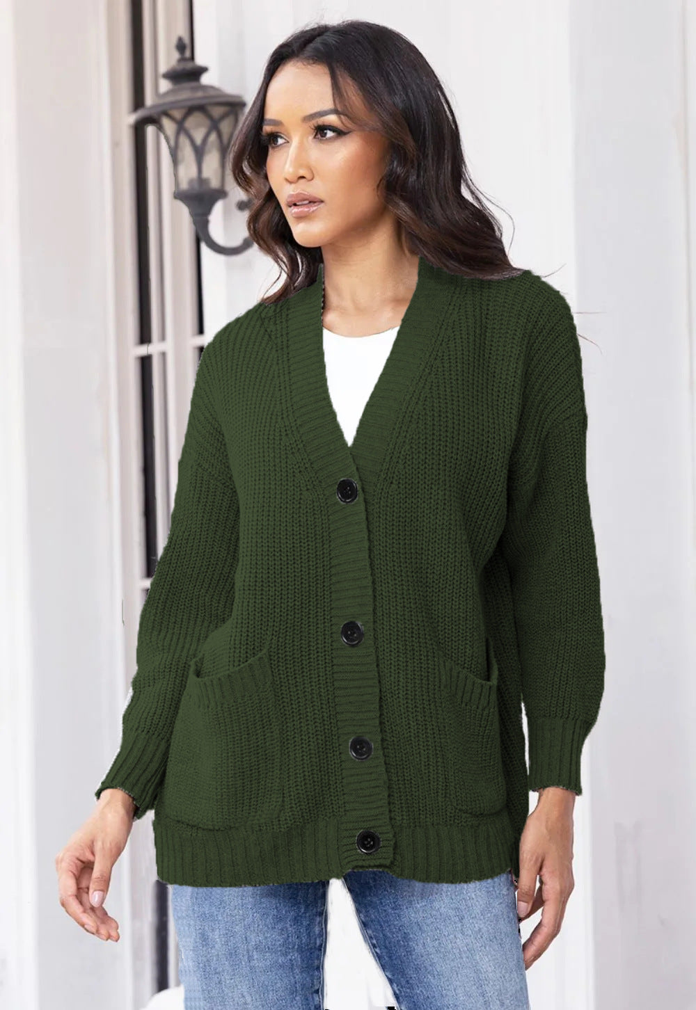 Damen Strickjacke Große Taschen Klassisch Elegante Damenjacke